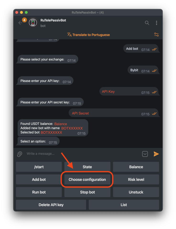Bot configuration selection
