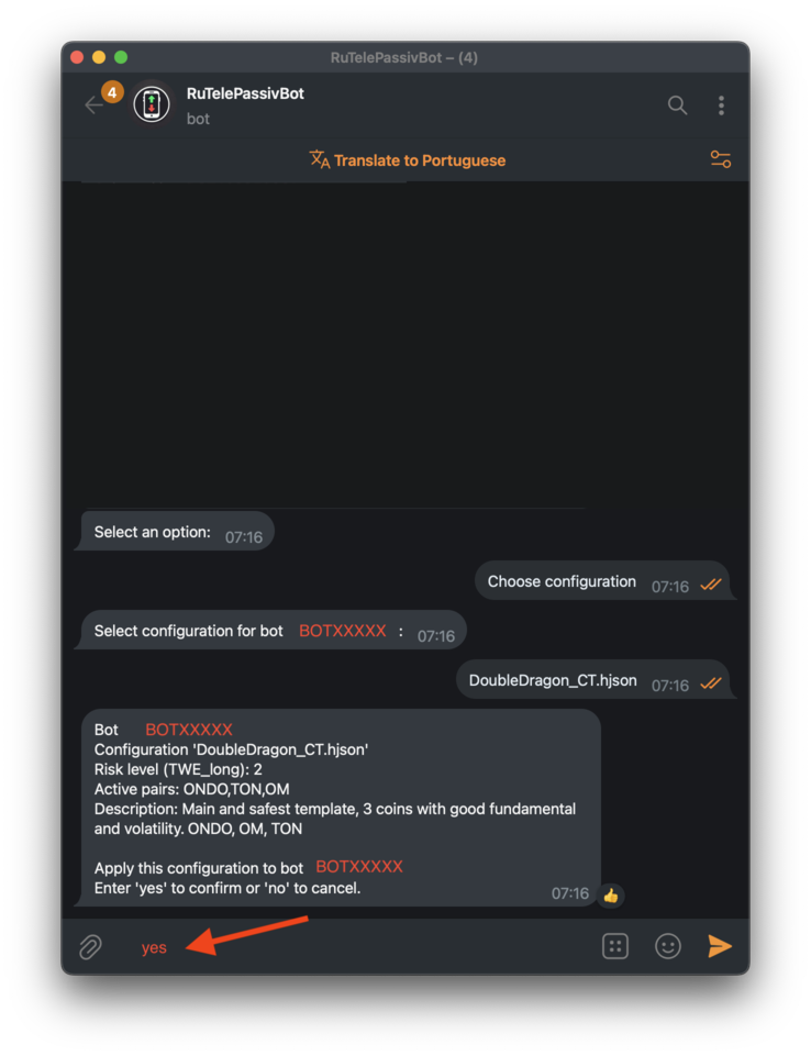 Confirm bot configuration